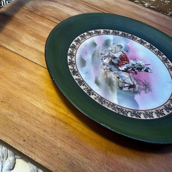 Royal Bayreuth Arabic Series Cabinet Plate Hand Enameled Man Horse Matte Green - Picture 4 of 5